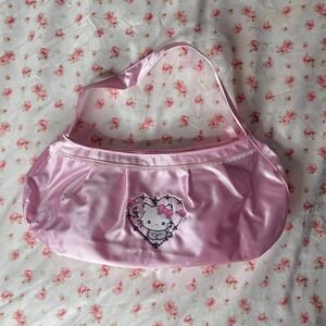 Hello Kitty Light Pink Satin Shoulder Bag with Embroidered Heart
